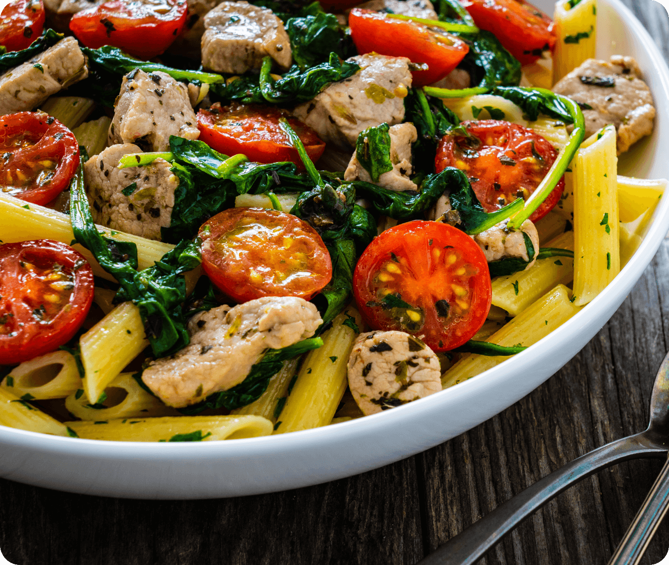 Balsamic Chicken, Spinach and Tomato Pasta Salad