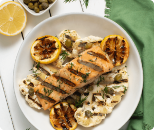 Grilled Salmon & Cauliflower Paleo Steaks